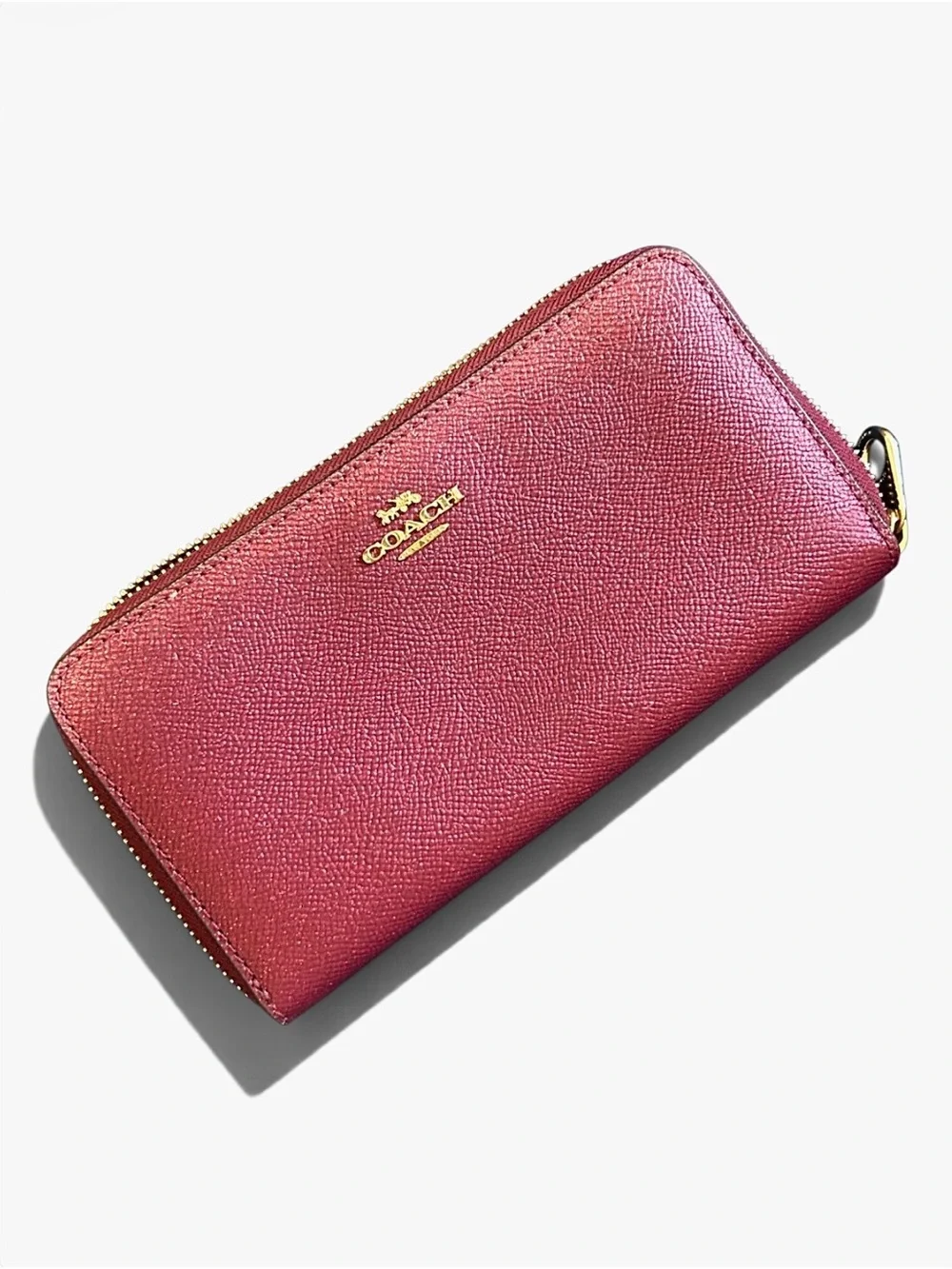 Coach Zip Around Continental Wallet in Metallic Cherry